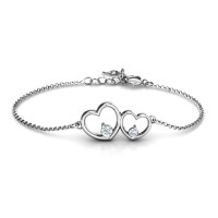 Sterling Silver Double Heart With Two Stones Bracelet