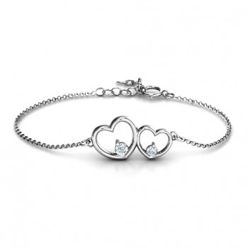 Sterling Silver Double Heart With Two Stones Bracelet