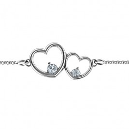 Sterling Silver Double Heart With Two Stones Bracelet