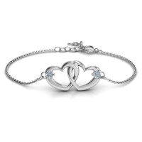 Sterling Silver Interlocking Heart Promise Bracelet with Two Stones