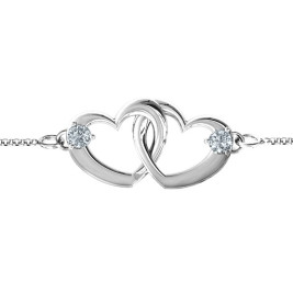 Sterling Silver Interlocking Heart Promise Bracelet with Two Stones