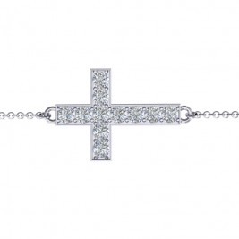 Sterling Silver Shimmering Cross Bracelet With Cubic Zirconia Accent Stones