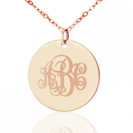 Solid Rose Gold Vine Font Disc Engraved Monogram Necklace