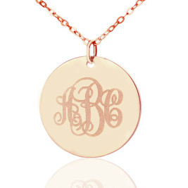 Solid Rose Gold Vine Font Disc Engraved Monogram Necklace