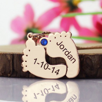 Engraved Baby Feet Imprint Necklace with Date Name 18ct Rose Gold Plated