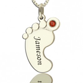 Personalised Mothers Baby Feet Necklace with birthstone  Name