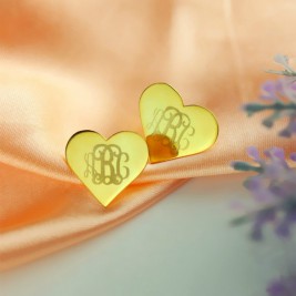 Heart Monogram Stud Earrings In Gold
