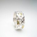Handcrafted coral-textured silver and gold ring with 24k gold circles