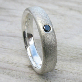 Mens Handmade Black Diamond Silver Ring