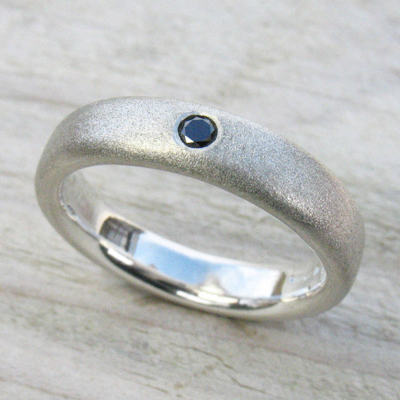 Black Diamond Frosted Silver Ring Frosted silver gents wedding ring with black diamond