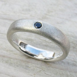 Mens Handmade Black Diamond Silver Ring
