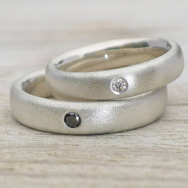 Handmade Frosted Silver Diamond Wedding Rings