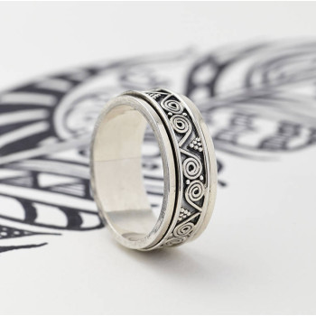 Mens Aztec Silver Spinning Ring