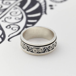 Mens Aztec Silver Spinning Ring