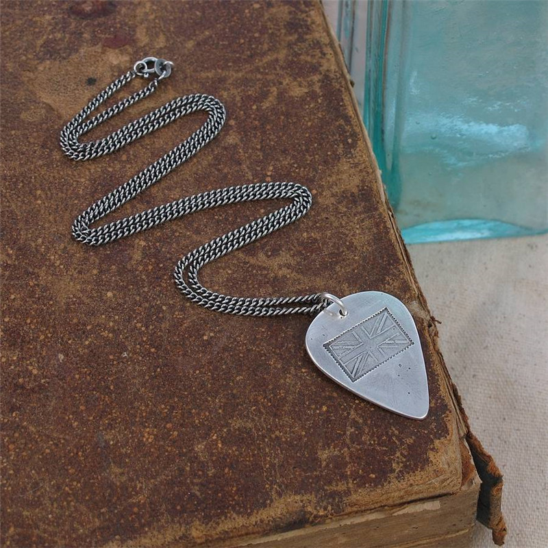 British Flag Stamp Silver Plectrum Necklace British flag stamp plectrum necklace