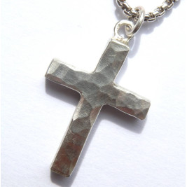 Chunky Hammered Silver Cross Necklace