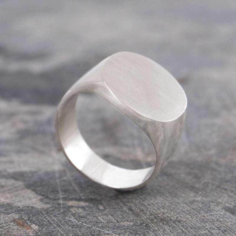 Men's Round Sterling Silver Signet Ring Men's round brushed-texture sterling silver signet ring