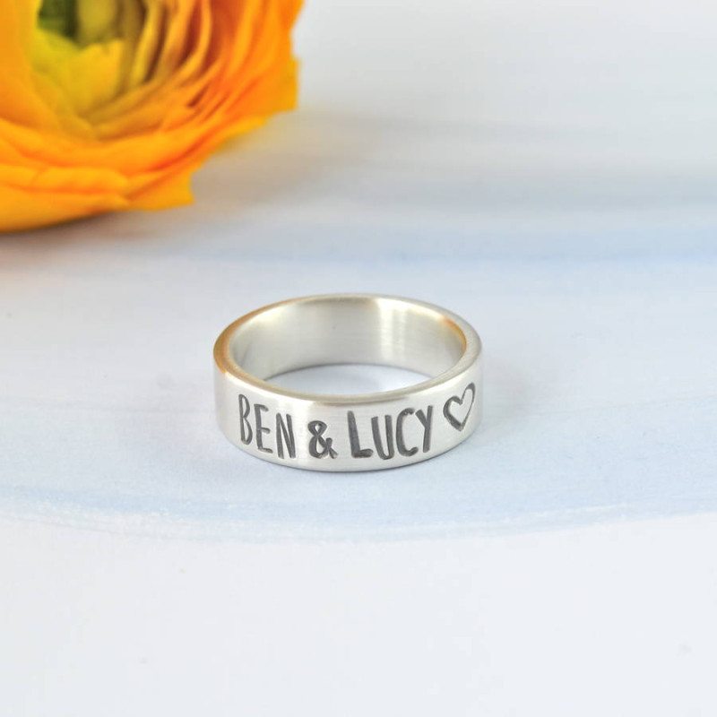 Couples personalised silver band