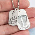 Personalised Baby Print Dog Tag Necklace Personalised baby print and birth information dog tag necklace with two pendants