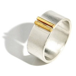 Silver And Gold Double Bar Wide Band Ring