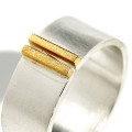 Silver and gold double bar wide band ring