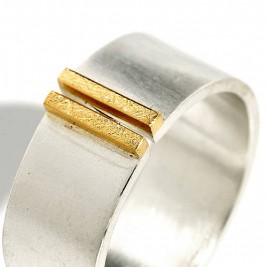Silver And Gold Double Bar Wide Band Ring