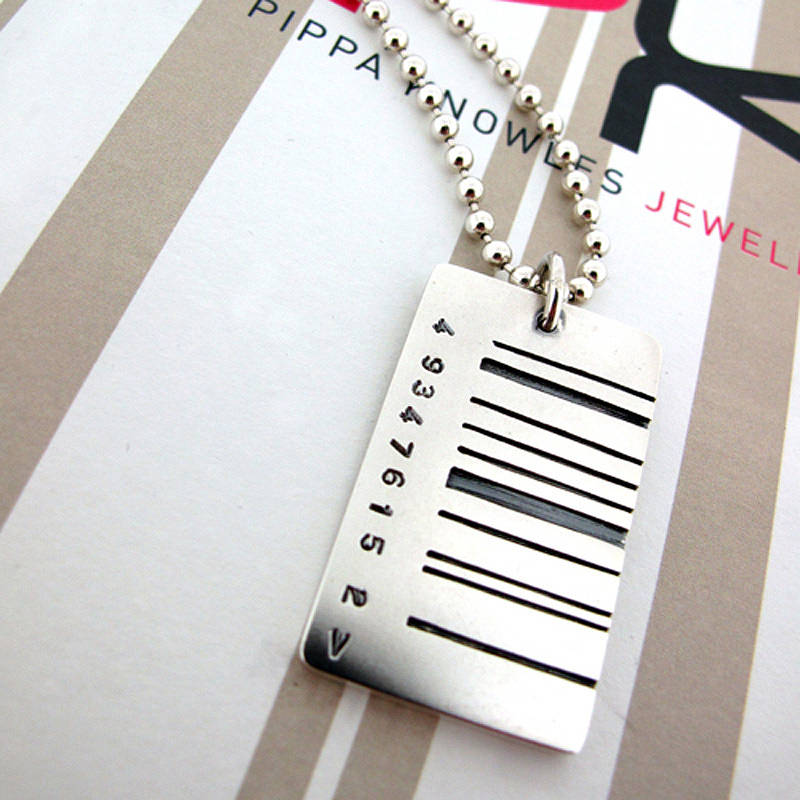 Wide Barcode Tag Pendant Wide Barcode Tag Pendant on a chain