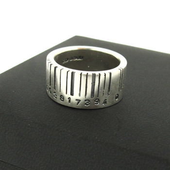 Extra Wide Silver Barcode Ring