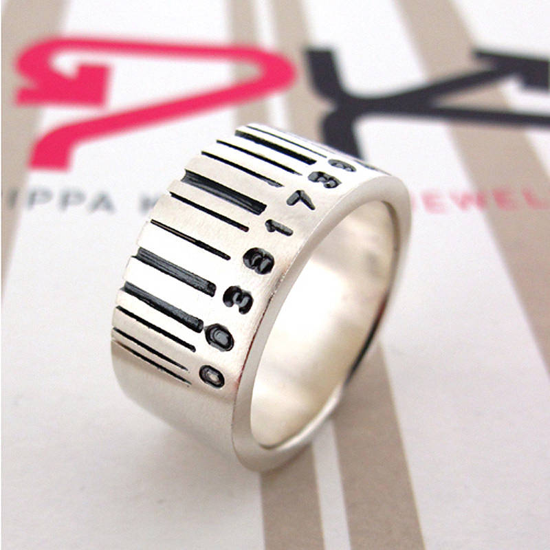 Extra Wide Silver Barcode Ring Extra Wide Silver Barcode Ring product view