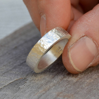 Personalised Textured Wedding Band In Sterling Silver Personalised Textured Wedding Band In Sterling Silver