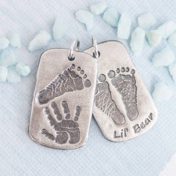 Footprint Handprint Personalised Mens Dog Tag Necklace - Two Pendants
