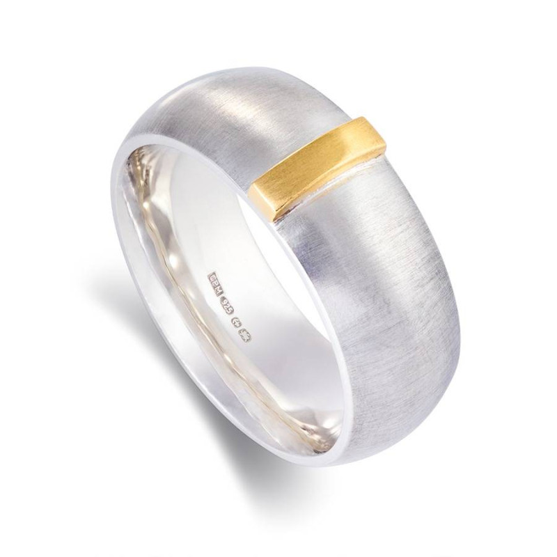 Linear Ring Linear Ring with a wide silver band and raised gold detail