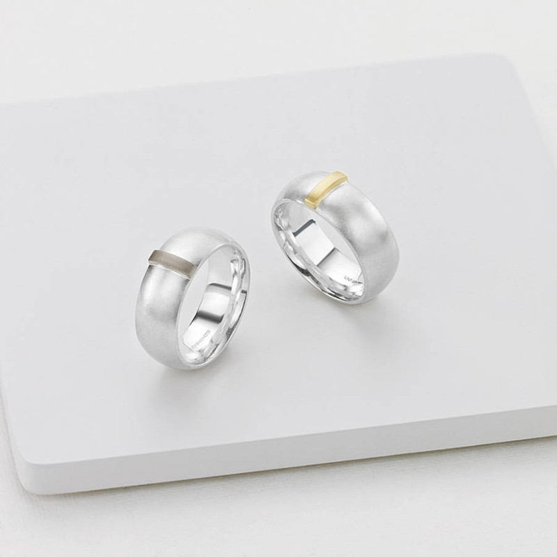 Linear Ring Linear Ring with a wide silver band and raised gold detail