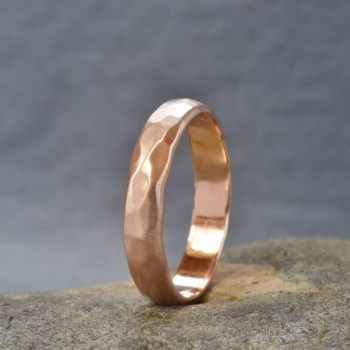 Handmade 18ct Rose Gold Hammered Wedding Ring