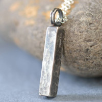 Handmade Blacksmiths Silver Hammered Block Necklace