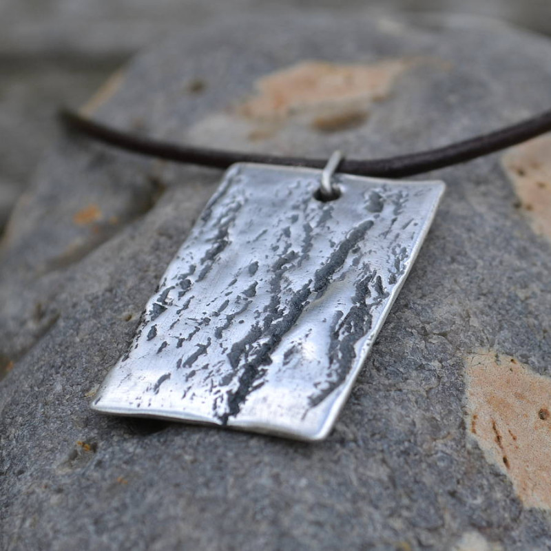 Handmade Silver Dog Tag Necklace Handmade silver dog tag necklace with dark brown leather necklet