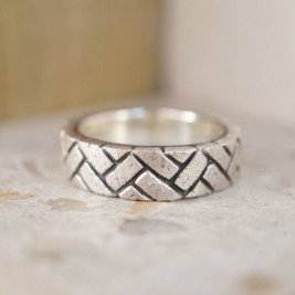 Herringbone Brick Silver Ring