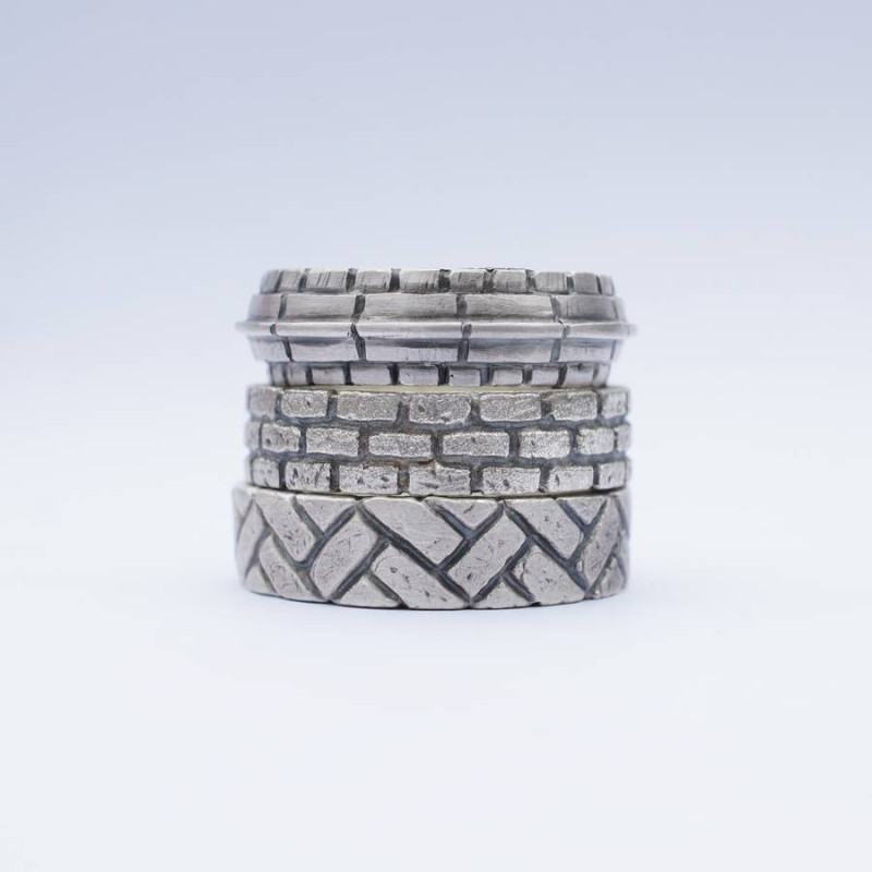 Herringbone Brick Silver Ring product view