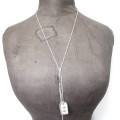 Fine silver label lariat necklace with crystal detail