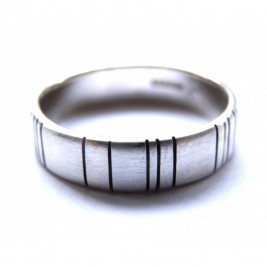 Mens Silver Barcode Oxidized Ring
