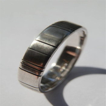 Mens Silver Barcode Oxidized Ring Mens Silver Barcode Oxidized Ring