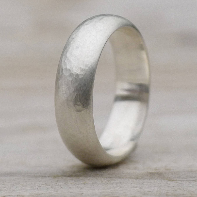 Men's Hammered Ring - Detail View Close view of the men's hammered ring
