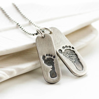 Mens Double Footprint Tag Necklace