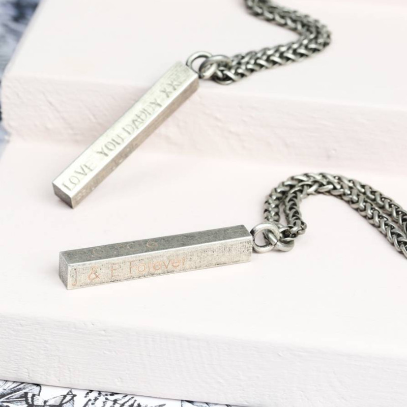Men's Personalised Solid Silver Square Bar Necklace Men's personalised square bar necklace