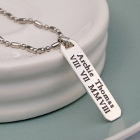 Mens Personalised Silver Vertical Bar Necklace