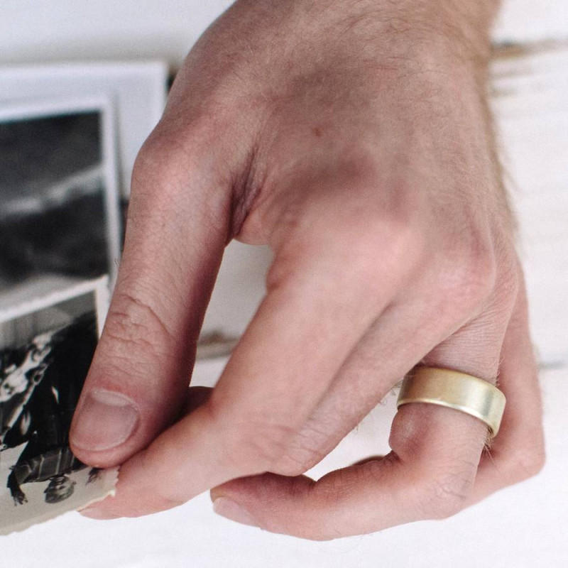 Men's wide brushed pillow wedding ring view
