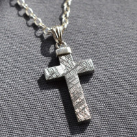 Meteorite And Silver Cross Necklace