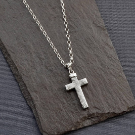 Meteorite And Silver Cross Necklace