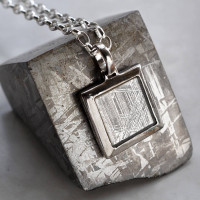 Meteorite And Silver Square Necklace