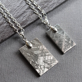 Meteorite And Silver Tag Necklace